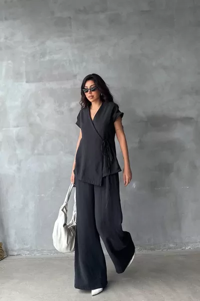 Siyah Modal Kumaş Kadın Alt Üst Takım