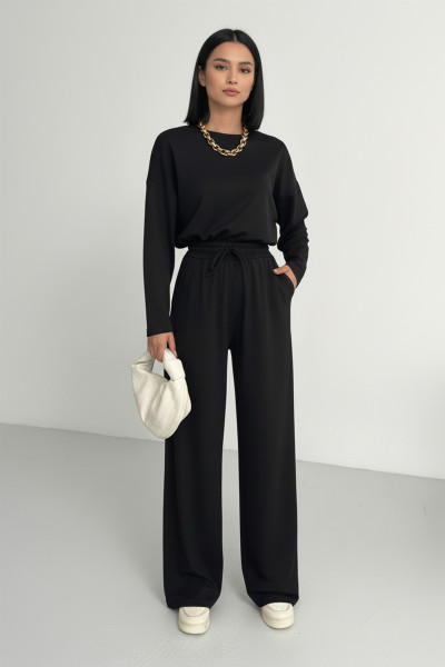 Siyah Modal Kumaş Kadın Alt Üst Takım