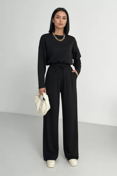 Siyah Modal Kumaş Kadın Alt Üst Takım