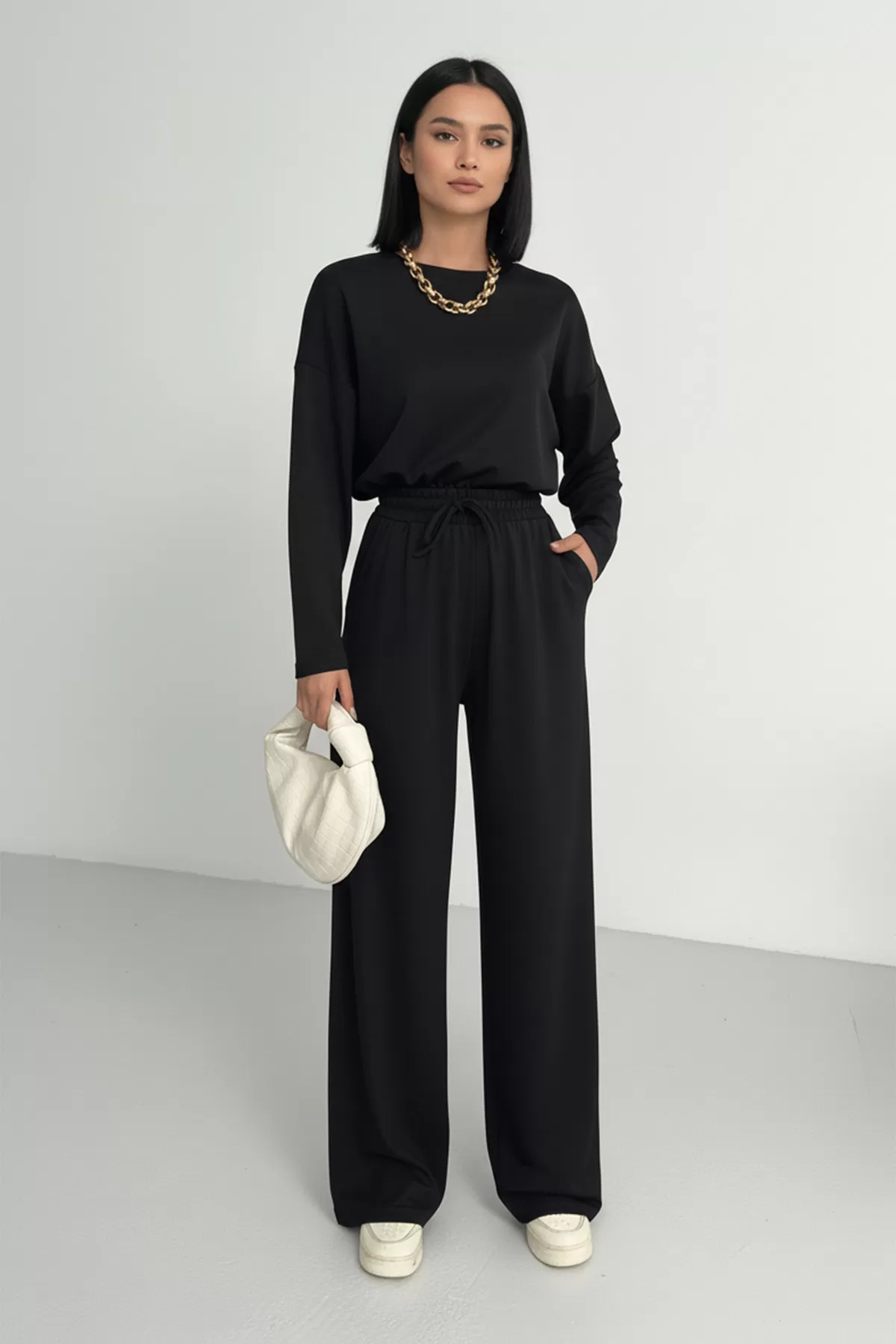 Siyah Modal Kumaş Kadın Alt Üst Takım