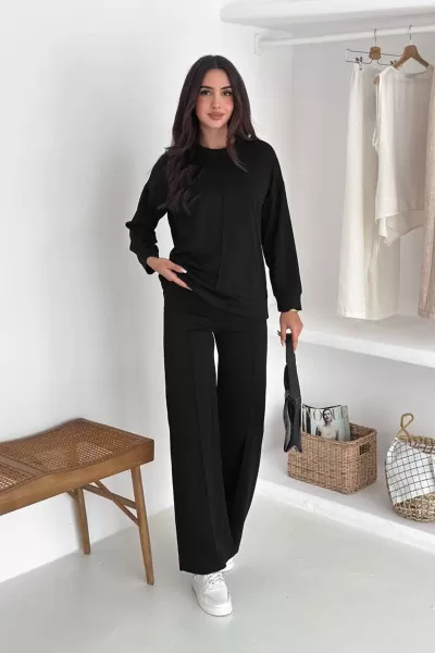 Siyah Modal Kumaş Kadın Alt Üst Takım