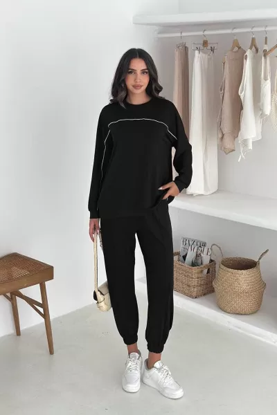 Siyah Modal Kumaş Kadın Alt Üst Takım