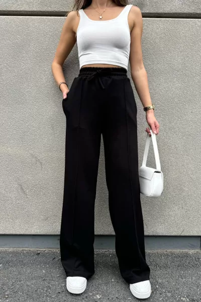 Siyah Modal Kumaş Kadın Palazzo Pantolon