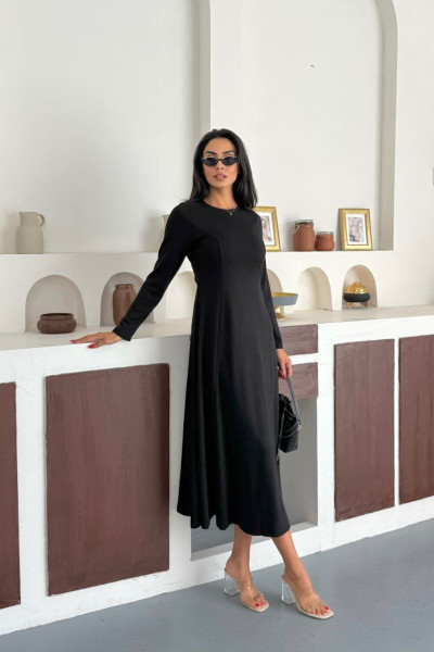 Siyah Modal Kumaş Uzun Elbise