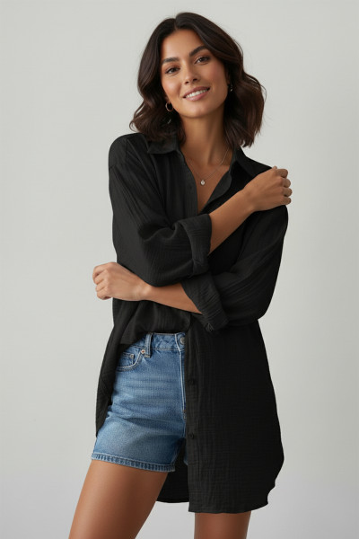 Siyah Oversize Kadın Gömlek