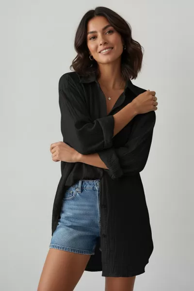 Siyah Oversize Kadın Gömlek