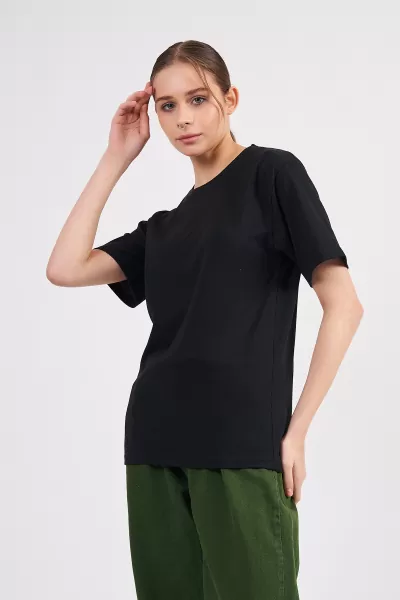 Siyah Pamuklu Basic Kadın T-Shirt