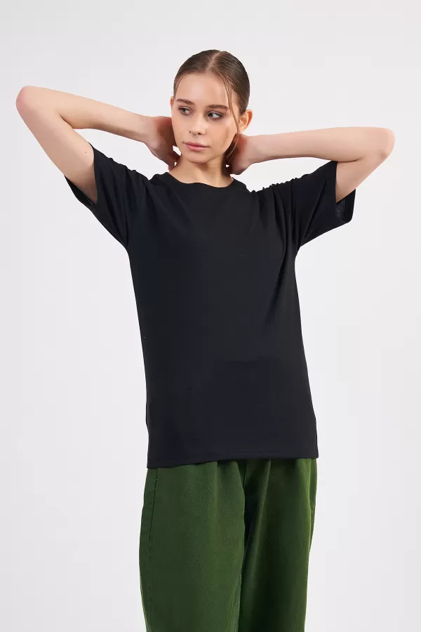 Siyah Pamuklu Basic Kadın T-Shirt