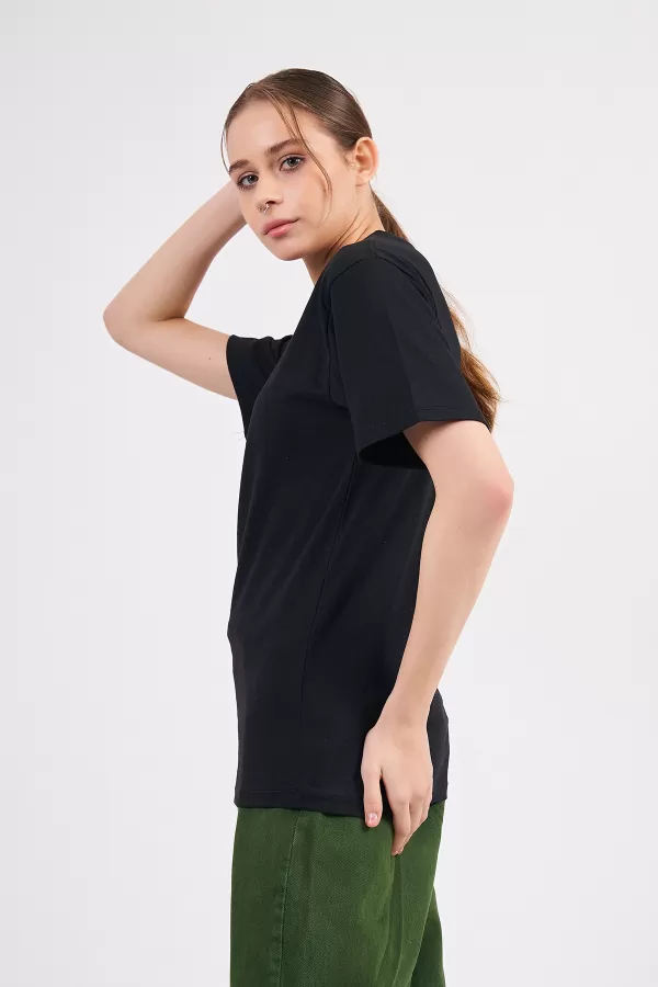 Siyah Pamuklu Basic Kadın T-Shirt