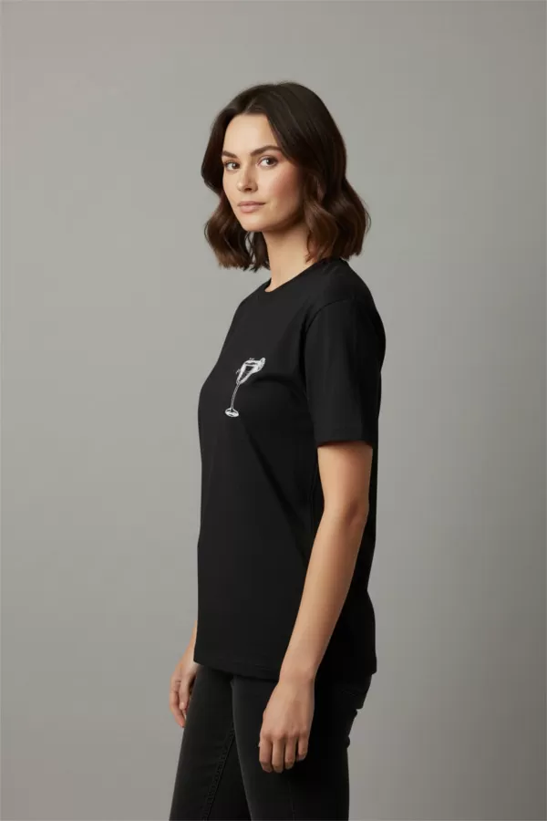 Siyah Pamuklu Baskılı Kadın Tişört