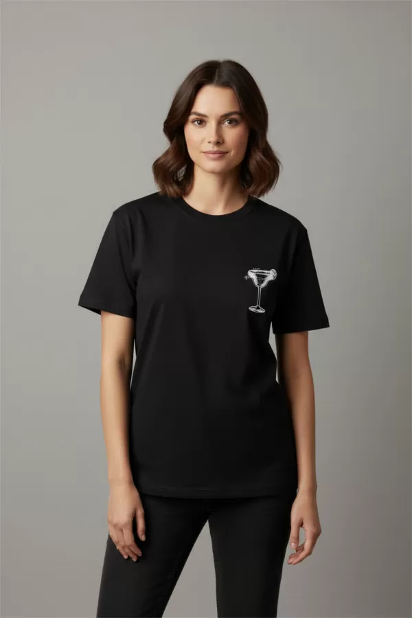 Siyah Pamuklu Baskılı Kadın Tişört