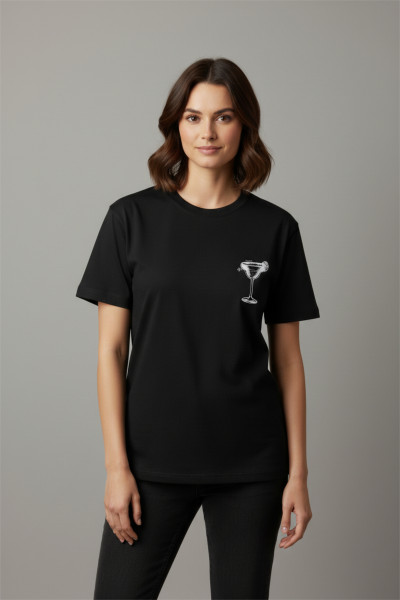 Siyah Pamuklu Baskılı Kadın Tişört