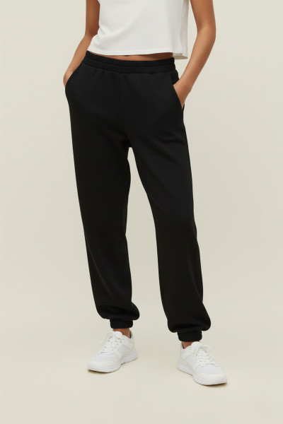 Siyah Pamuklu Boyfriend Kadın Jogger Pantolon