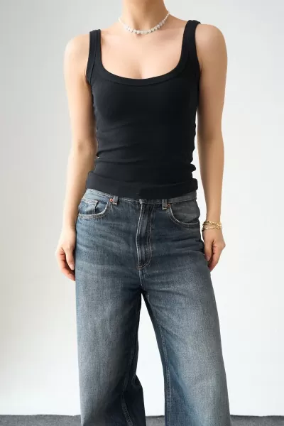 Siyah Pamuklu Kadın Atlet