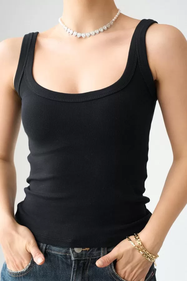 Siyah Pamuklu Kadın Atlet