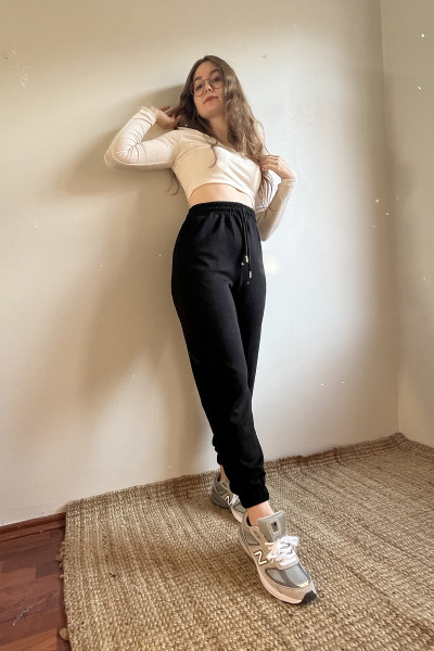 Siyah Pamuklu Kadın Eşofman Altı