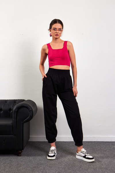 Siyah Pamuklu Kadın Eşofman Altı