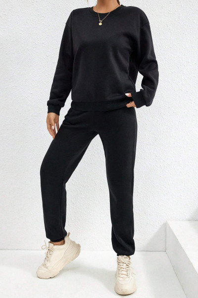 Siyah Pamuklu Kadın Eşofman Takımı