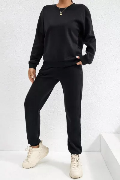 Siyah Pamuklu Kadın Eşofman Takımı