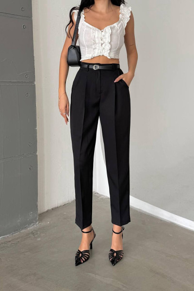 Siyah Pamuklu Kadın Palazzo Pantolon