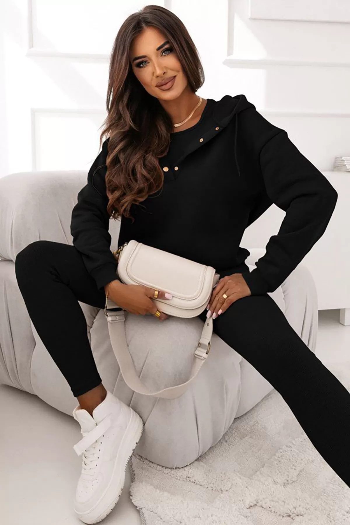 Siyah Pamuklu Kadın Üçlü Takım