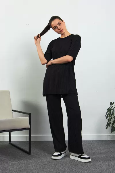 Siyah Pamuklu Pantolon Tunik İkili Takım