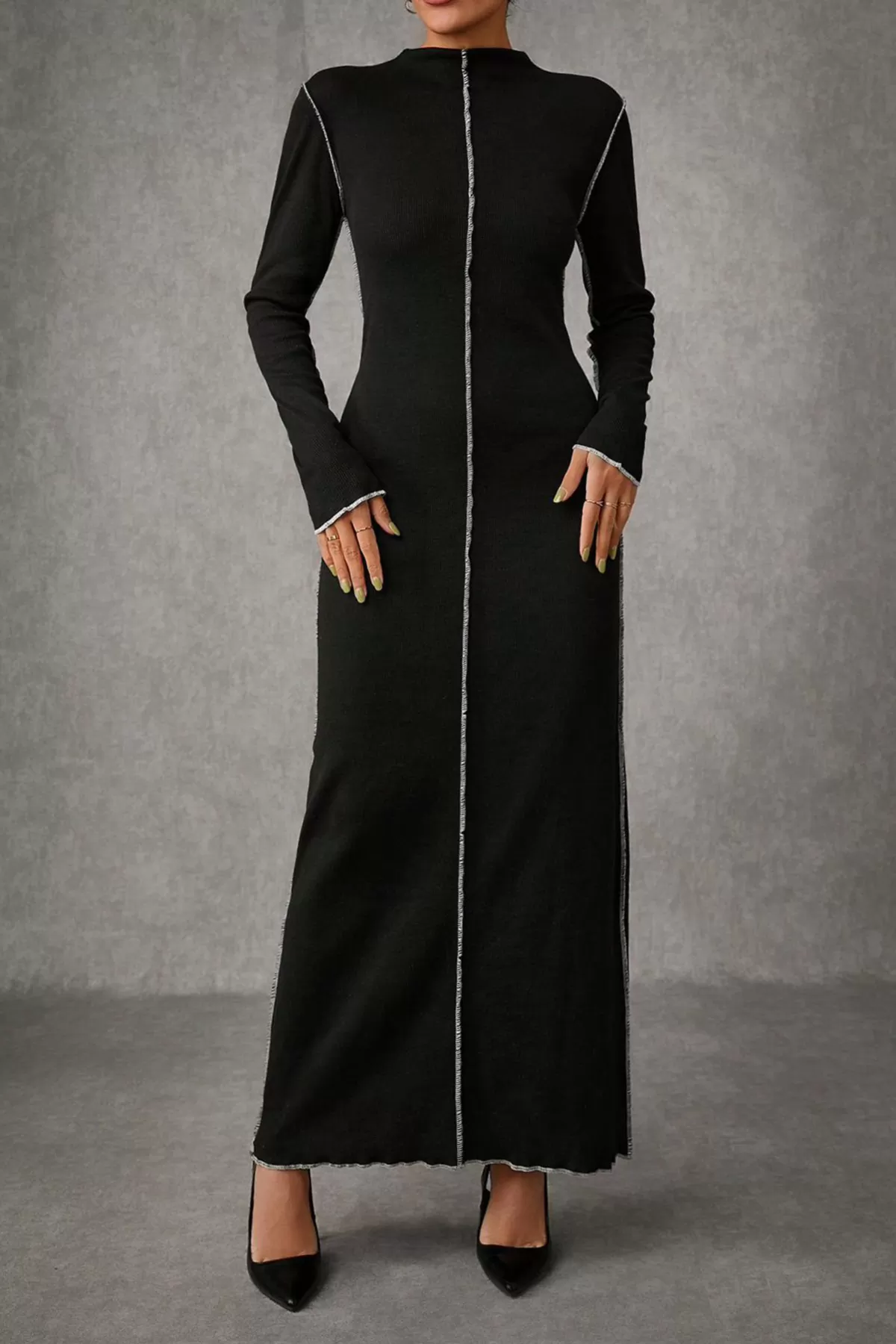 Siyah Pamuklu Uzun Elbise