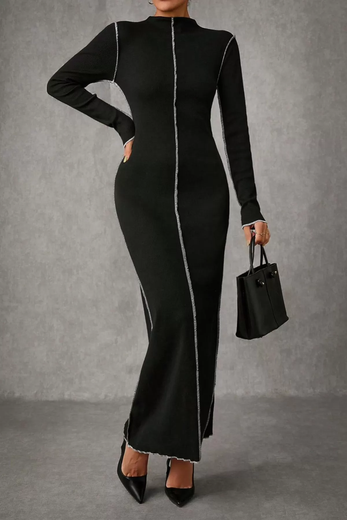 Siyah Pamuklu Uzun Elbise