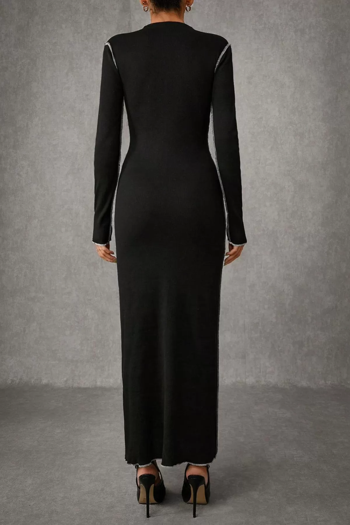 Siyah Pamuklu Uzun Elbise