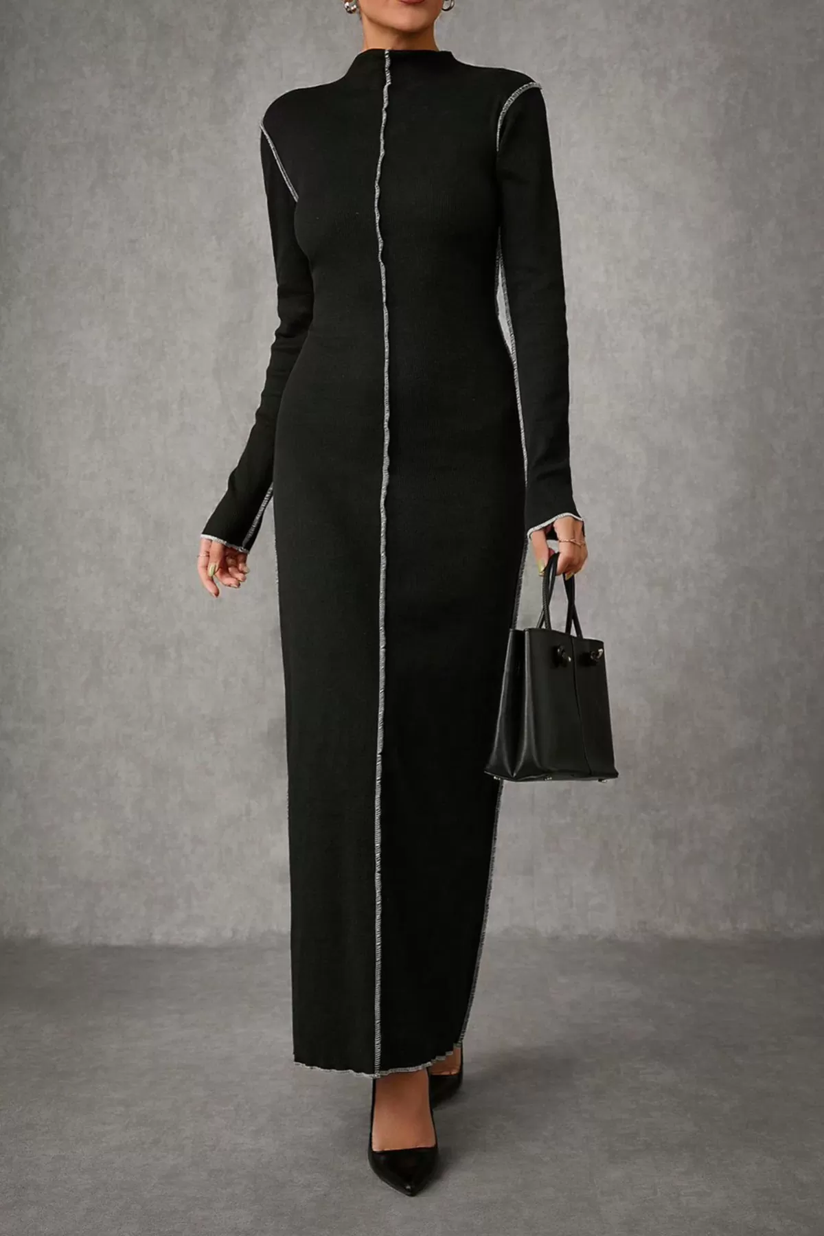 Siyah Pamuklu Uzun Elbise