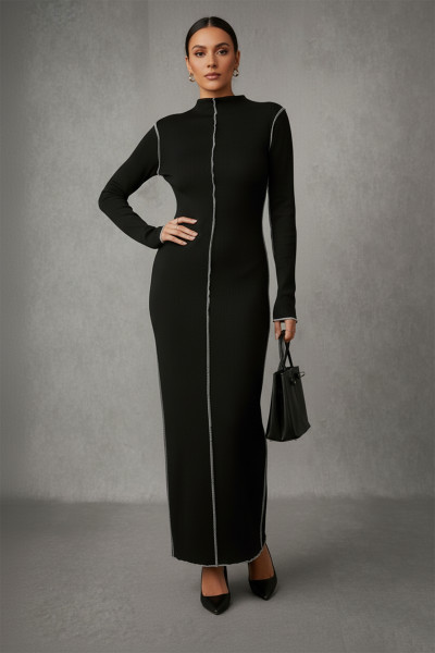 Siyah Pamuklu Uzun Elbise