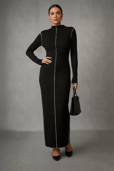 Siyah Pamuklu Uzun Elbise