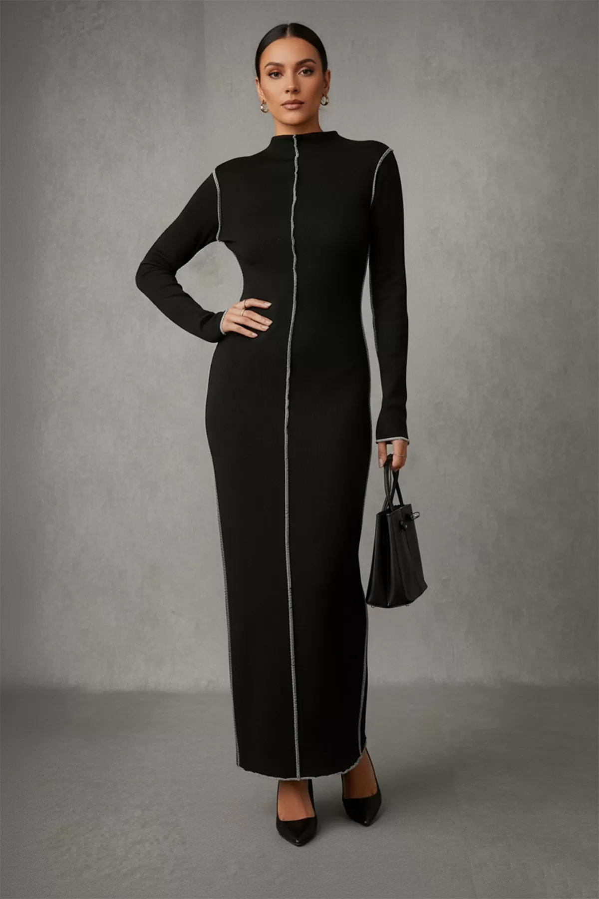 Siyah Pamuklu Uzun Elbise