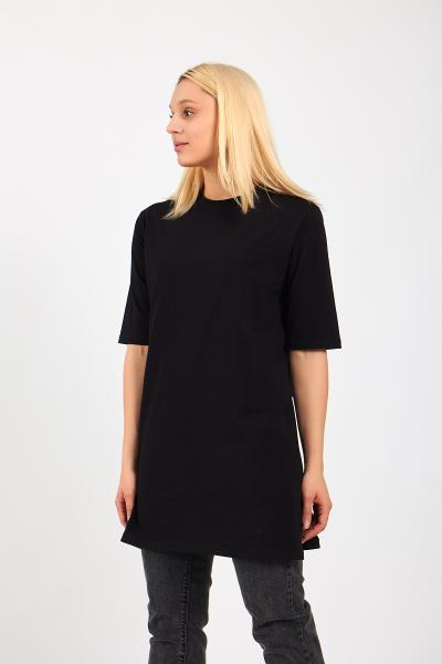 Siyah Pamuklu Uzun Kadın Tişört