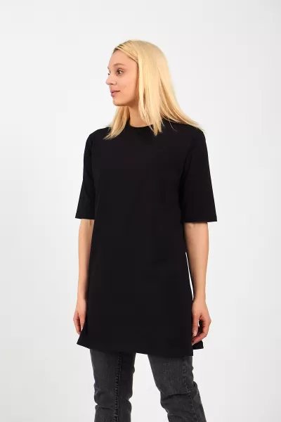 Siyah Pamuklu Uzun Kadın Tişört
