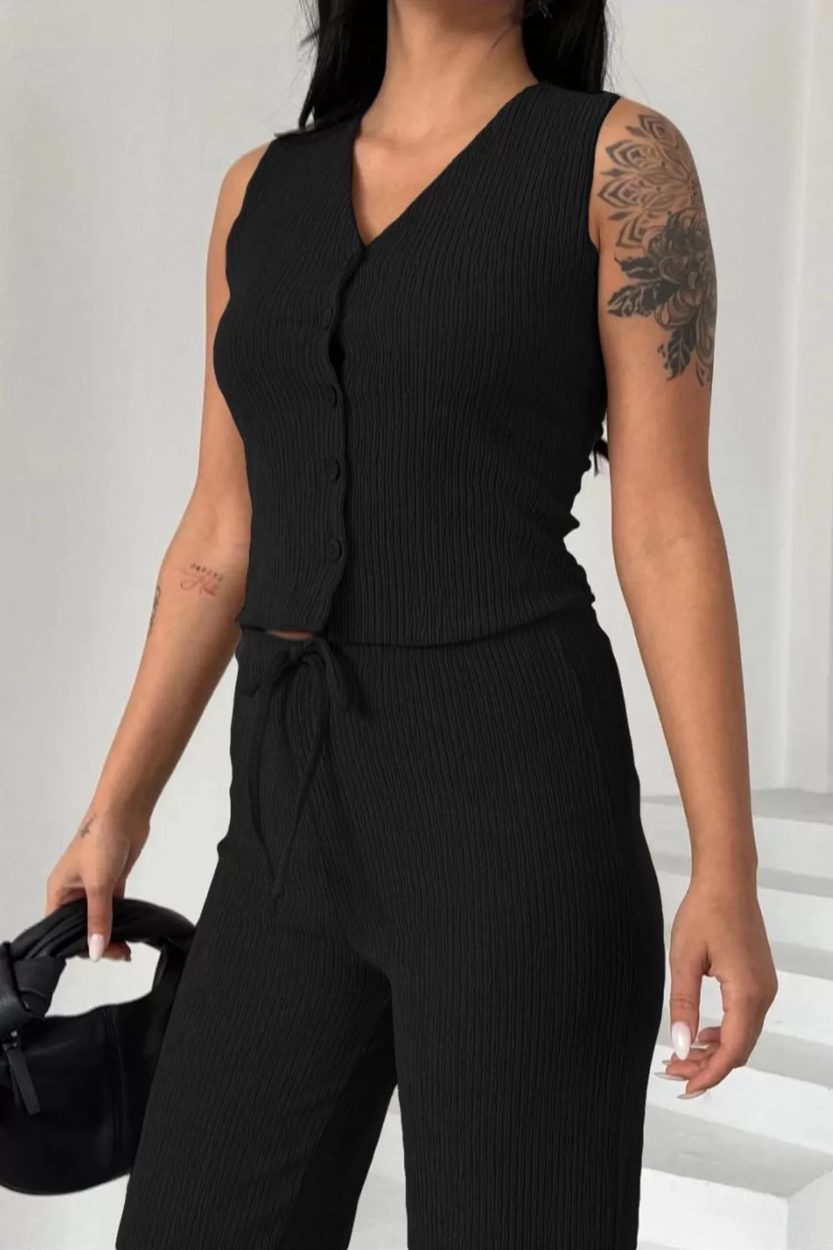 Siyah Pantolon Bluz Alt Üst Takım