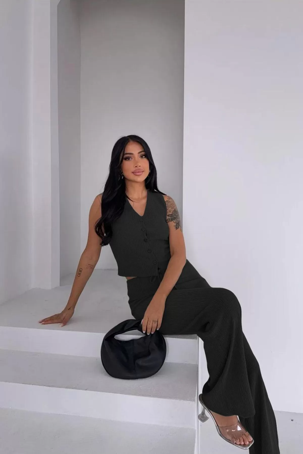 Siyah Pantolon Bluz Alt Üst Takım