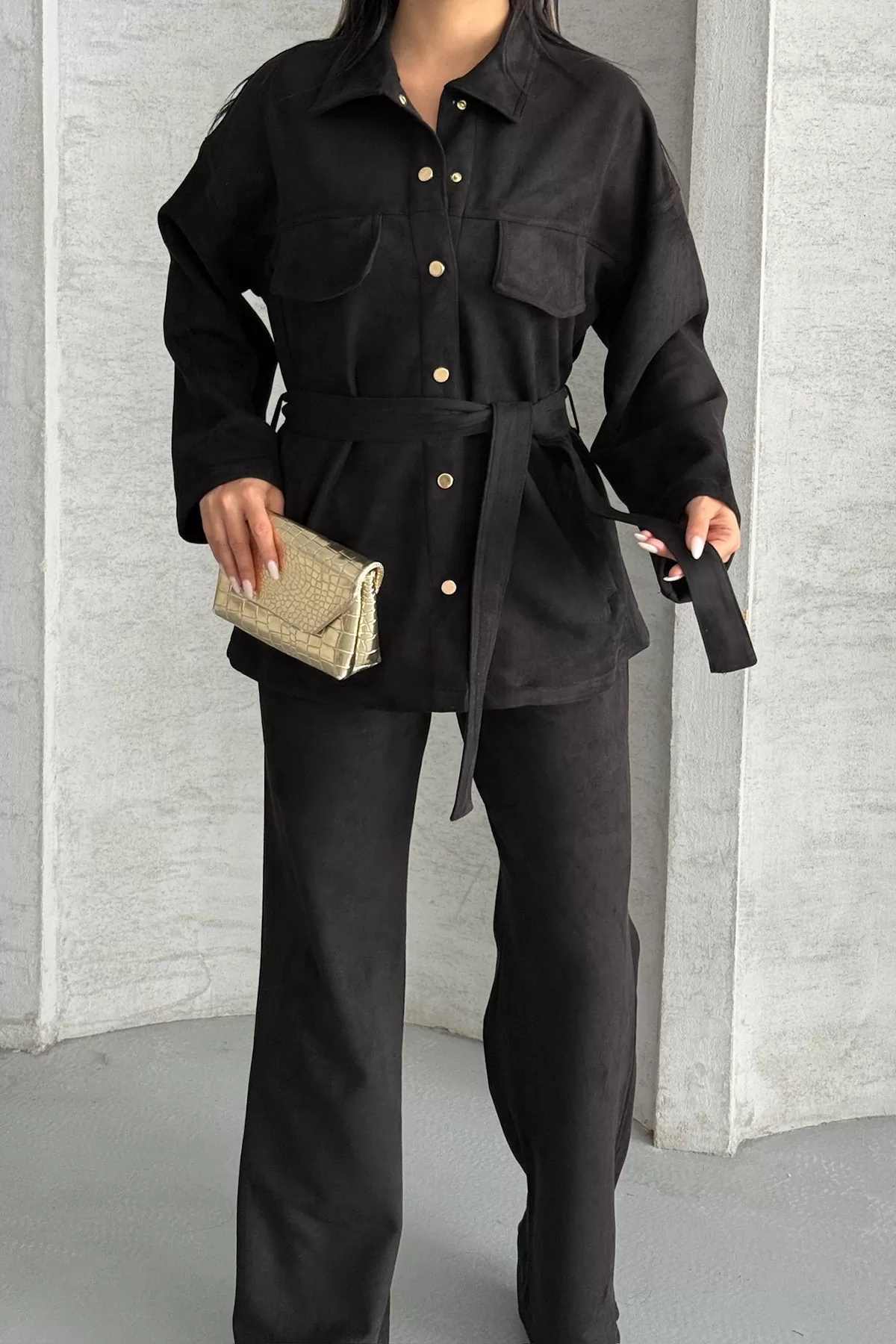 Siyah Süet Kadın Alt Üst Takım