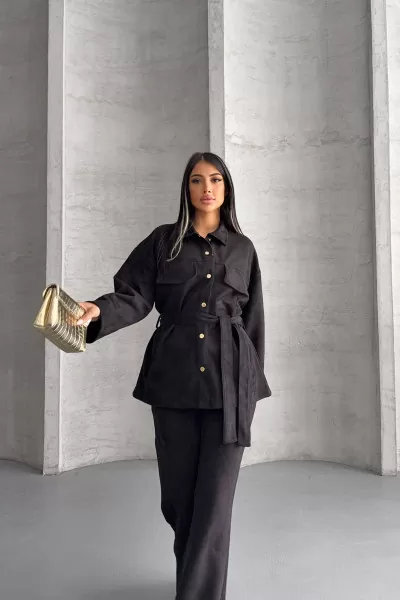 Siyah Süet Kadın Alt Üst Takım