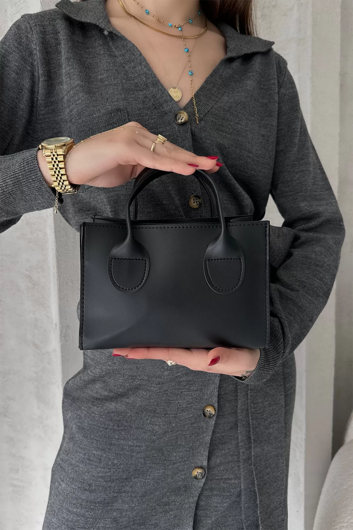 Siyah Suni Deri Kadın Omuz Çantası