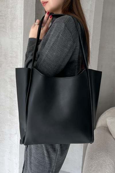 Siyah Suni Deri Kadın Omuz Çantası