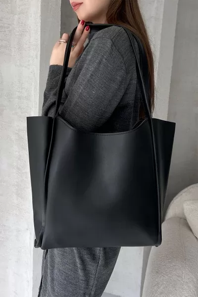 Siyah Suni Deri Kadın Omuz Çantası