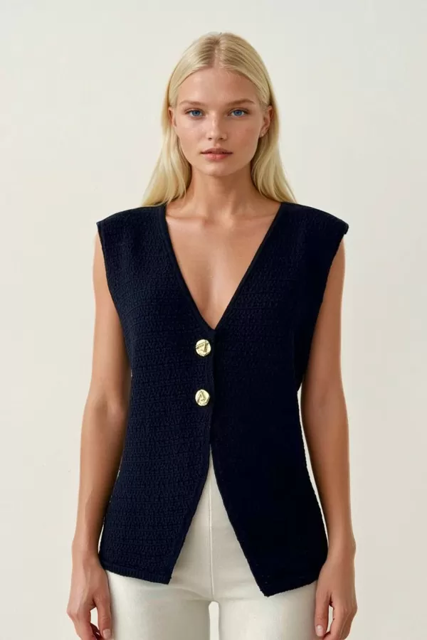 Siyah Triko Kadın Yelek Bluz