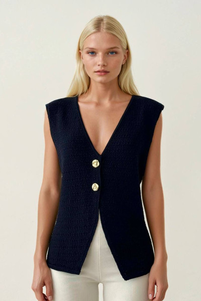 Siyah Triko Kadın Yelek Bluz