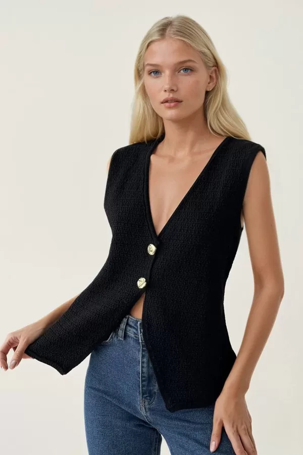 Siyah Triko Kadın Yelek Bluz