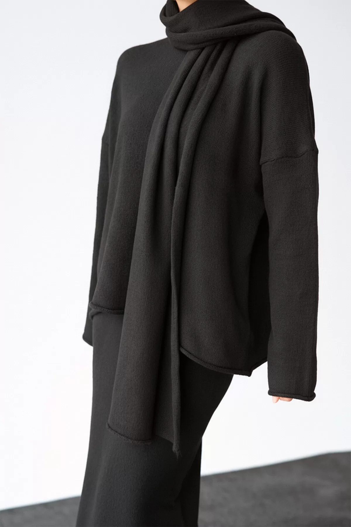 Siyah Triko Kazak Etek Şal Atkı Üçlü Takım