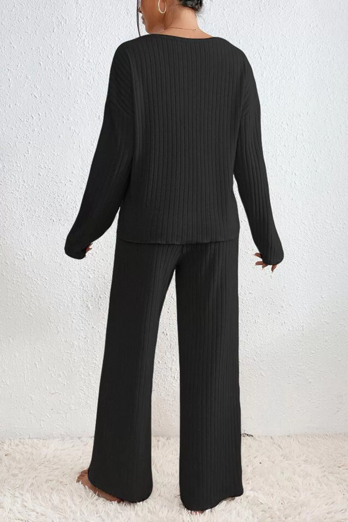 Siyah V Yaka Bluz Pantolon Kadın Alt Üst Takım