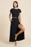 Kiremit Viskon Crop Bluz Etek İkili Takım