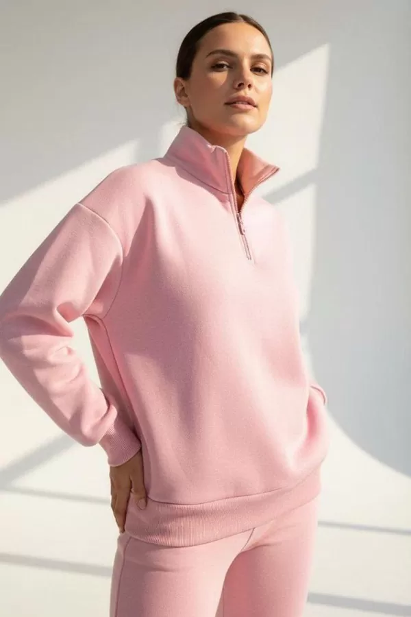 Somon Pamuklu Üç İplik Şardonlu Kadın Sweatshirt