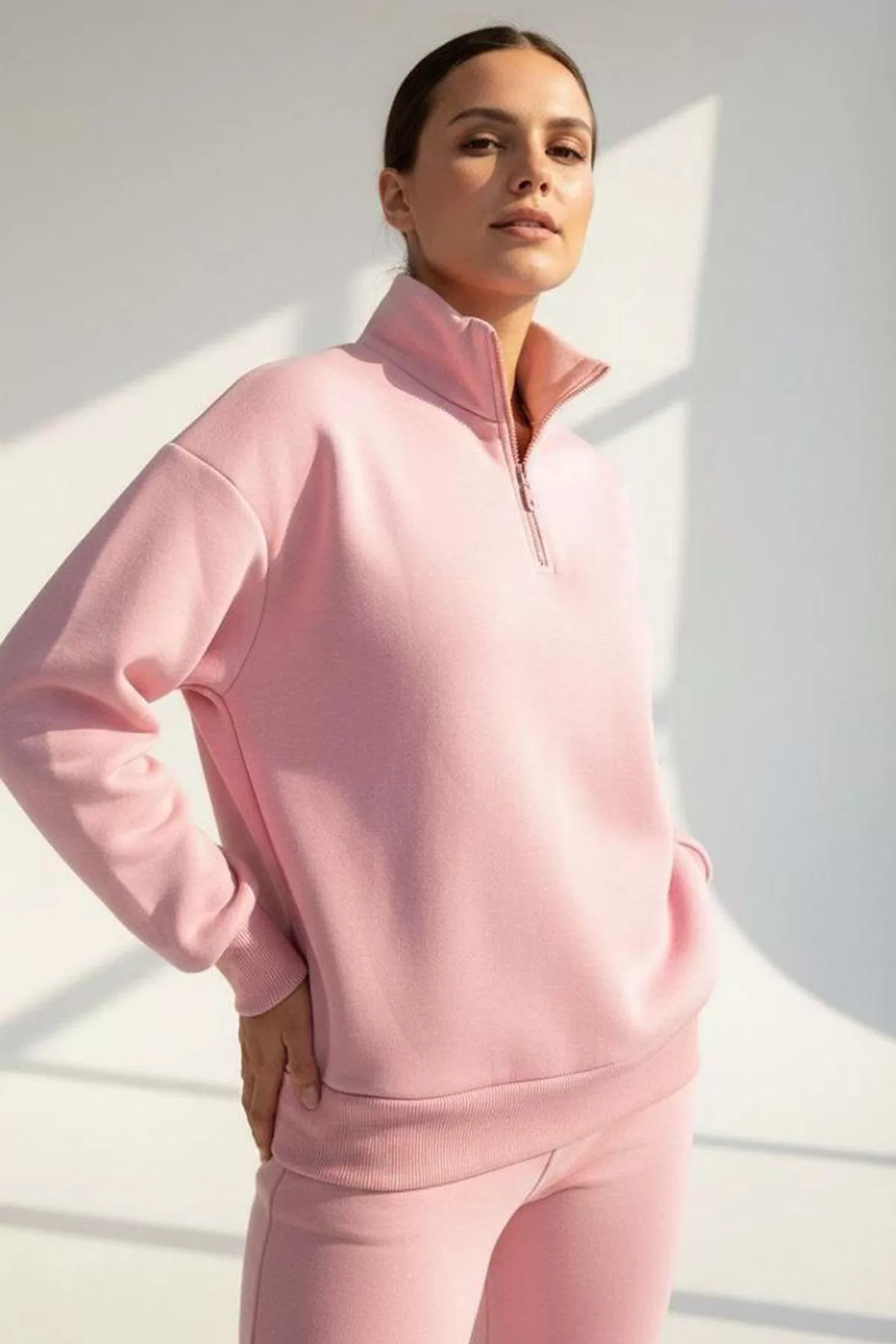 Somon Pamuklu Üç İplik Şardonlu Kadın Sweatshirt